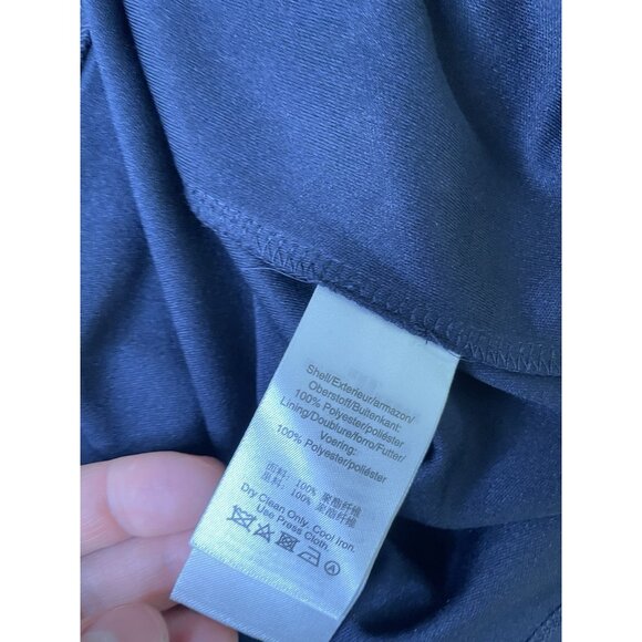 DKNY Faux Wrap Asymmetrical Short Sleeve V Neck Midi Dress 4 S Navy Blue NWT - Picture 7 of 9